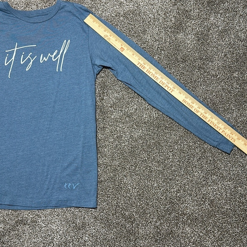 NHim It Is Well women’s long sleeve t-shirt. Blue. Bible. Christian. Church - Picture 3 of 6